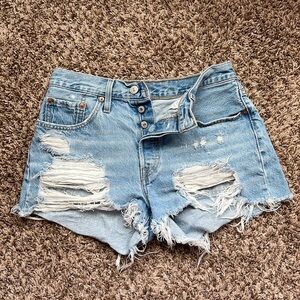 Levi 501 distressed denim shorts